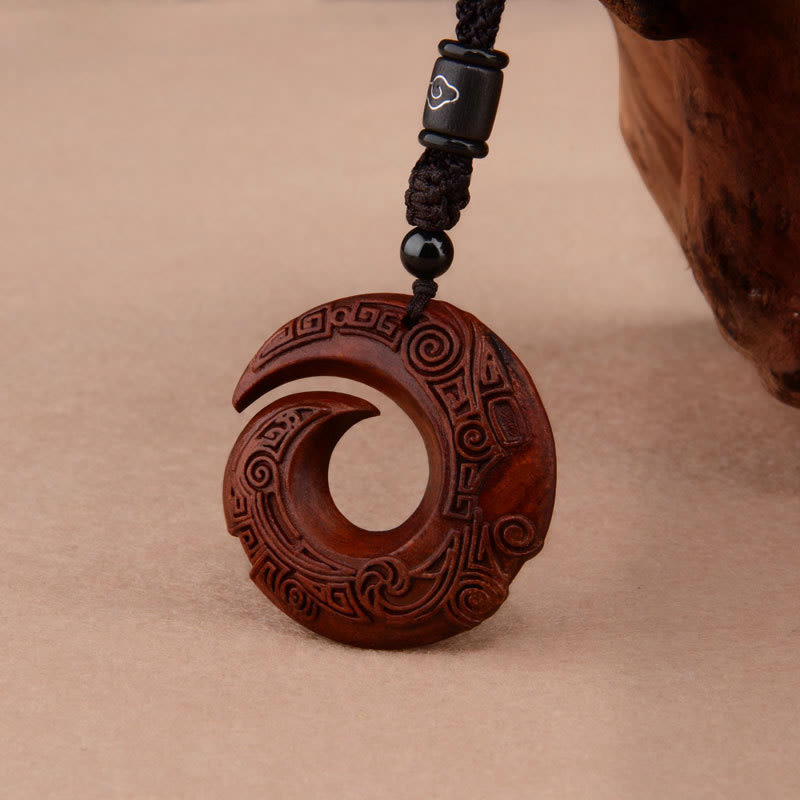 KarmaRipple's Small Leaf Red Sandalwood Ebony Wood One's Fortune Improves Design Patern Protection Pendant Necklace p4