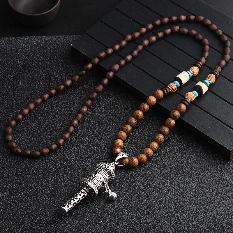 KarmaRipple's Turquoise Dzi Bead Prayer Wheel Wenge Wood Meditation Pendant p13
