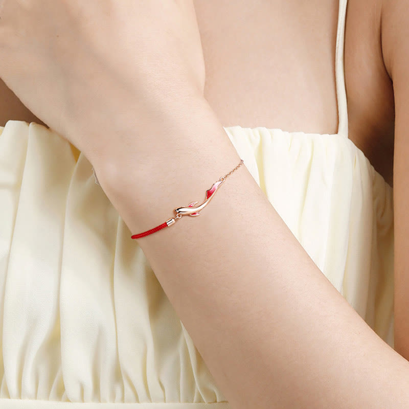 KarmaRipple's 925 Sterling Silver Fortune Koi Fish Lotus Star Woven Red String Bracelet p6