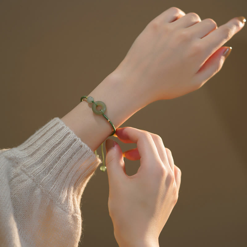 KarmaRipple's Lotus Jade Peace Buckle Bead Fortune Happiness Talisman String Bracelet p9