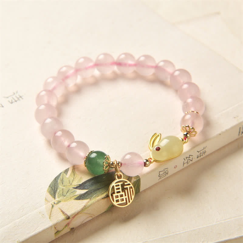 KarmaRipple's Year of the Rabbit Authentic Pink Gemstone Green Agate Bunny Love Happiness Bracelet p2