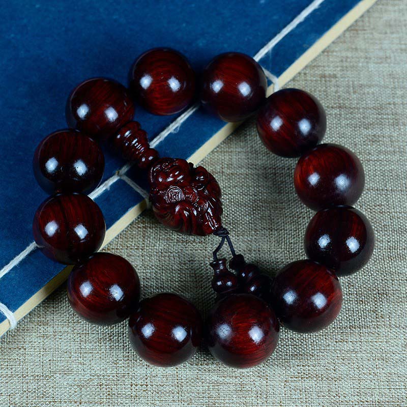 KarmaRipple's Small Leaf Red Sandalwood Laughing Buddha God of Wealth Protection Bracelet p30