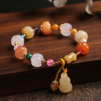 KarmaRipple's Authentic Golden Silk Jade Crystals Gourd Pixiu Pumpkin Beadwork Wealth Talisman Bracelet