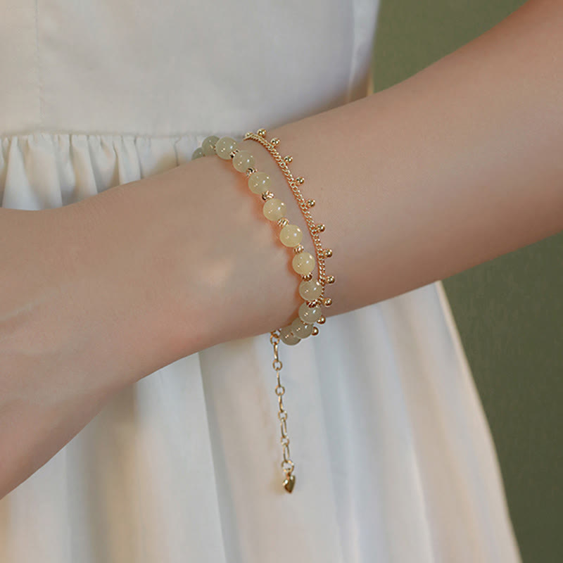 KarmaRipple's 14K Gold Plated 2 Layers Hetian Jade Bead Fortune Prosperity Bracelet p7
