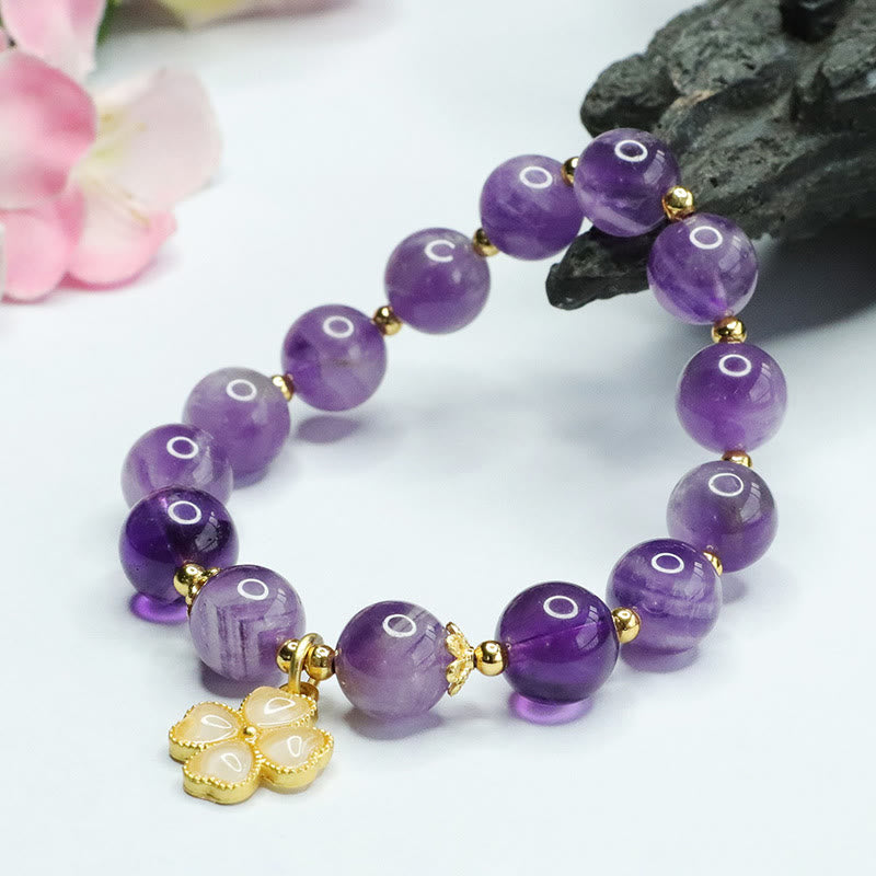 KarmaRipple's Authentic Amethyst Gemstone Inner Peace Four Leaf Clover Talisman Bracelet p6