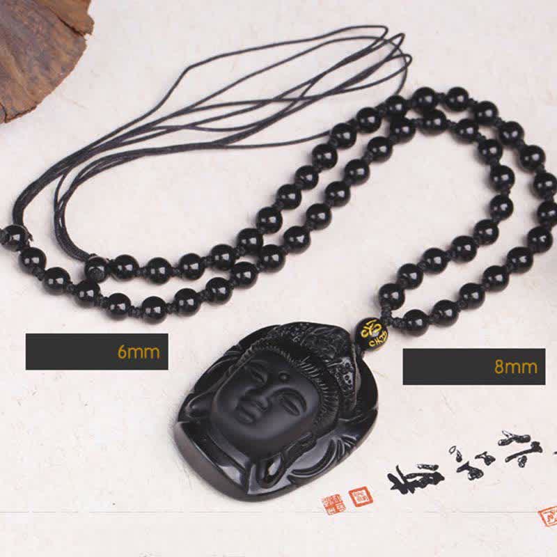 KarmaRipple's Authentic Black Obsidian Kwan Yin Avalokitesvara Strength String Pendant Necklace p8