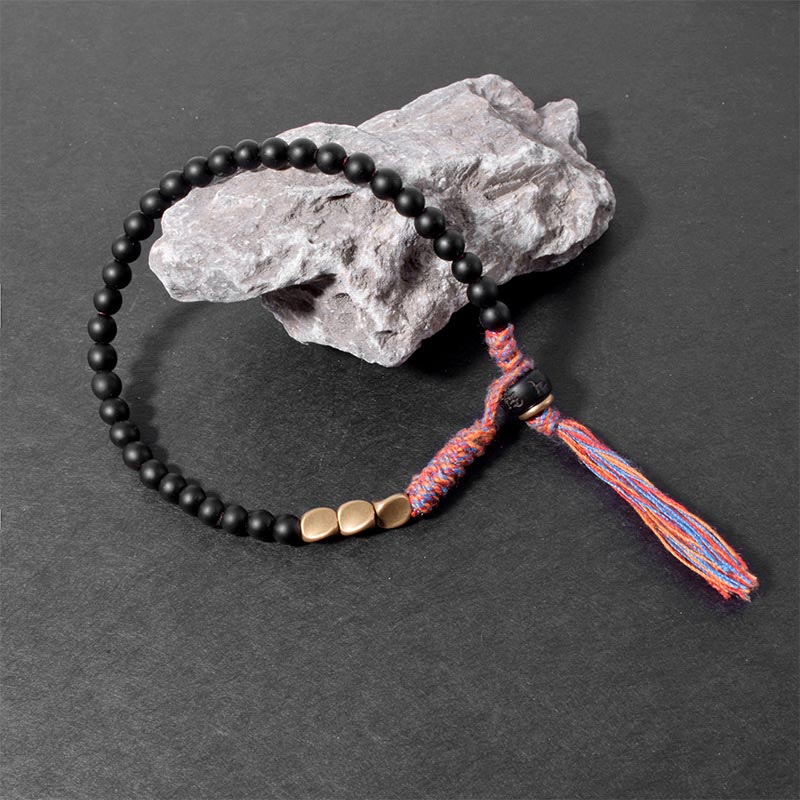 KarmaRipple's Handmade Tibetan Black Onyx Tassel Bracelet p5