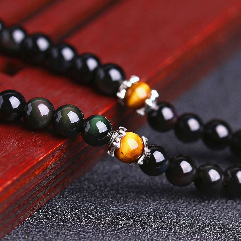 KarmaRipple's Chinese Zodiac 108 Beadwork Black Obsidian Tiger Eye Fortune Mala Bracelet p5