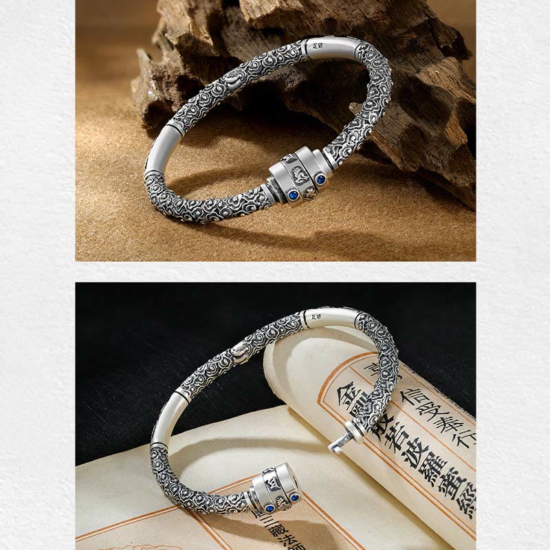 KarmaRipple's 990 Sterling Silver Tibetan Auspicious Clouds Om Mani Padme Hum Engraved Creativity Bracelet Bangle p6