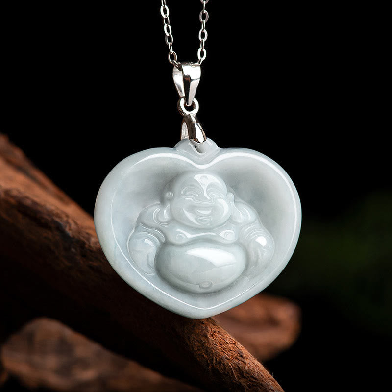 KarmaRipple's 925 Sterling Silver Laughing Buddha Ivory Jade Fortune Blessing Pendant Necklace p6