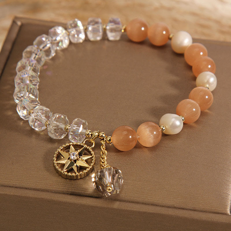 KarmaRipple's Orange Cat's Eye Ivory Gemstone Star Support Bracelet p2