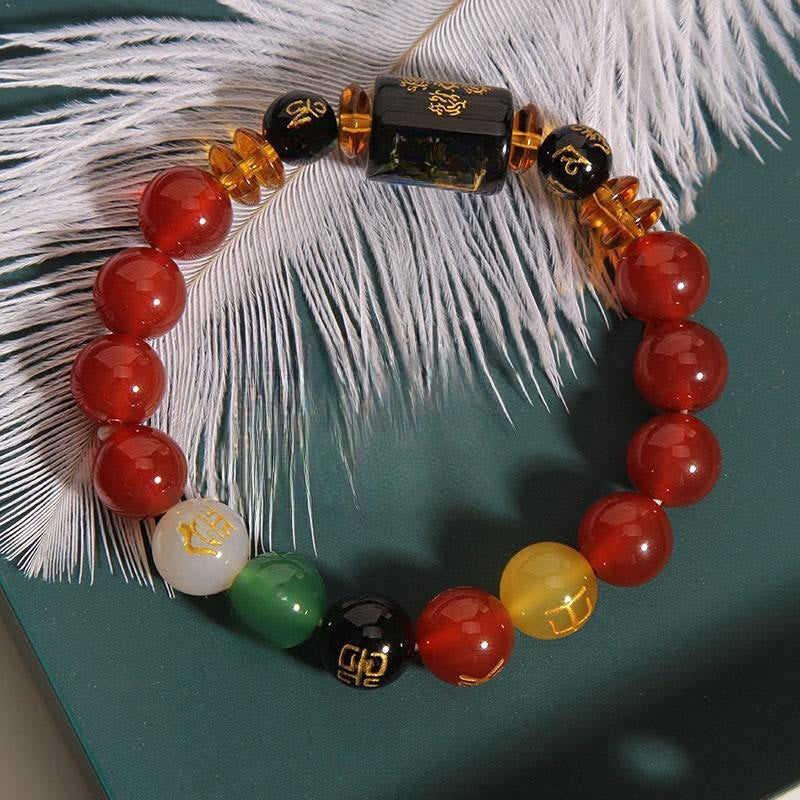 KarmaRipple's Five Elements Black Onyx Red Agate Wisdom Wealth Bracelet p16