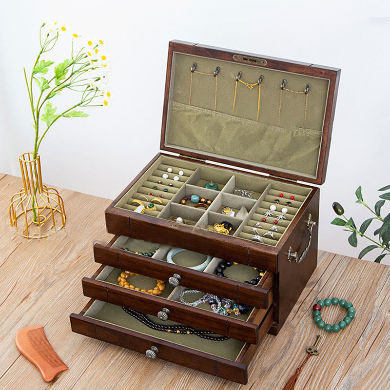 KarmaRipple's Retro Solid Wood Jewelry Box Four-Layer Wooden Jewelry Storage Box p9