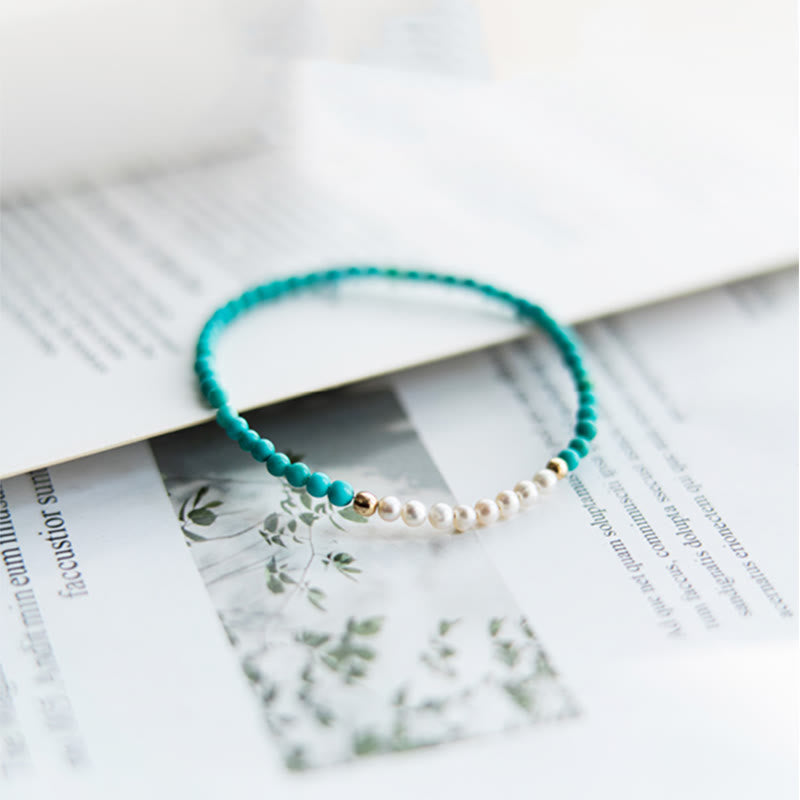 KarmaRipple's 925 Sterling Silver Authentic Turquoise Pearl Beaded Bracelet p9