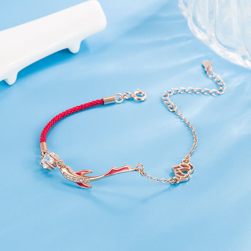 KarmaRipple's 925 Sterling Silver Fortune Koi Fish Lotus Star Woven Red String Bracelet p11