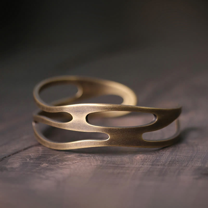 KarmaRipple's Vintage Curved Bronze Brass Wealth Adjustable Cuff Bracelet Bangle p3