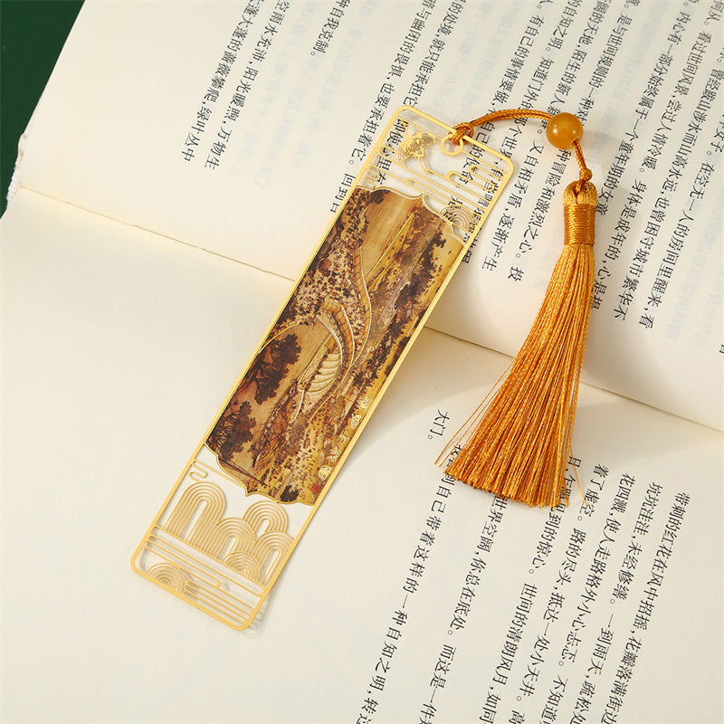 KarmaRipple's A Panorama of Rivers and Mountains Metal Hollow Bookmarks Tassel With Gift Box ( p8