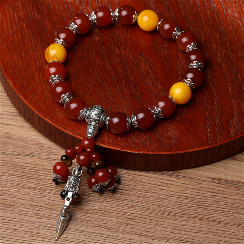 KarmaRipple's Authentic Tiger Eye Red Agate Dragon Vein Agate Stone Vajra Dorje Power Balancing Bracelet Car Decoration p7