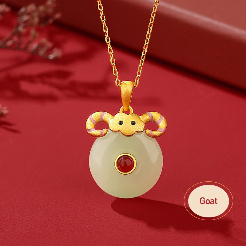 KarmaRipple's 925 Sterling Silver Hetian Jade Chinese Zodiac Year of the Dragon Red Agate Fortune Protection Pendant Necklace ( p38