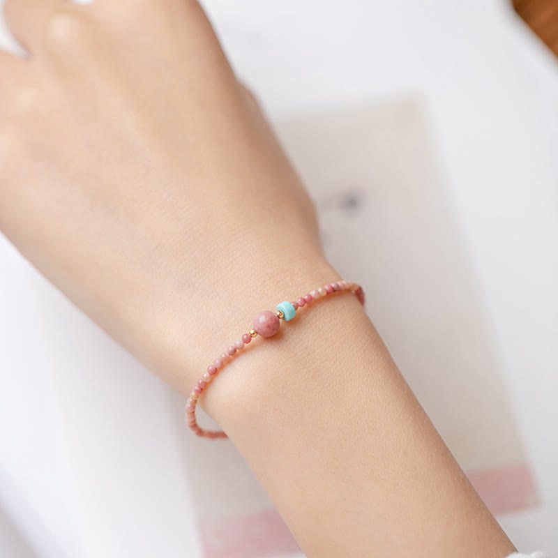 KarmaRipple's 14K Gold Plated Authentic Rhodonite Loving Energy Chain Bracelet p6