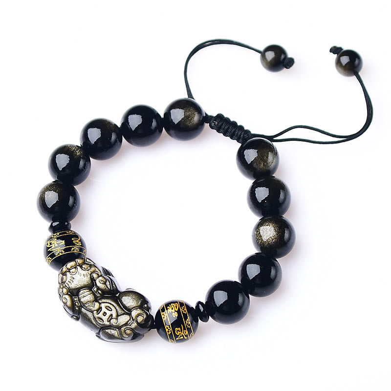 KarmaRipple's Authentic Gold Sheen Obsidian PiXiu Om Mani Padme Hum Wealth Woven Bracelet p10