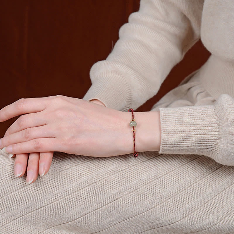 KarmaRipple's 925 Sterling Silver Plated Gold Hetian Jade Lotus Fortune Red String Bracelet p4