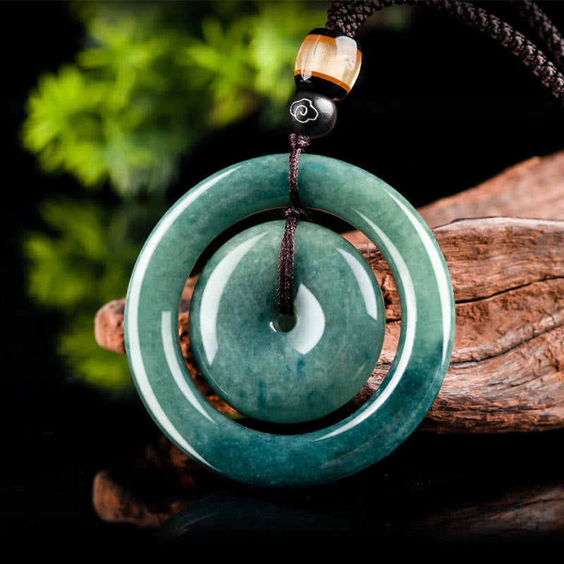 KarmaRipple's Authentic Round Jade Peace Buckle Fortune Prosperity Pendant Necklace p3