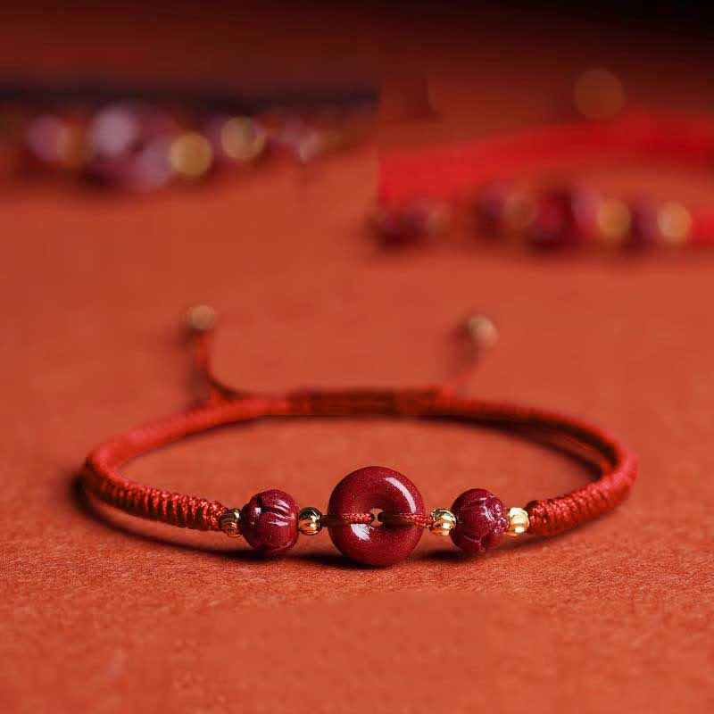KarmaRipple's Handmade Cinnabar Peace Buckle Lotus Calm Blessing Woven Rope Bracelet p2