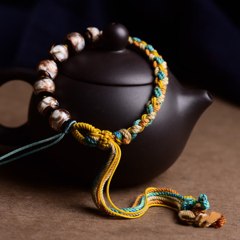 KarmaRipple's Handmade Multicolored Rope Liuli Glass Bead Fortune Woven Bracelet p2