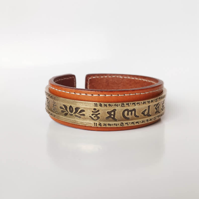KarmaRipple's 2Pcs Om Mani Padme Hum Dragon Phoenix Bronze Leather Peace Cuff Bracelet Bangle p4