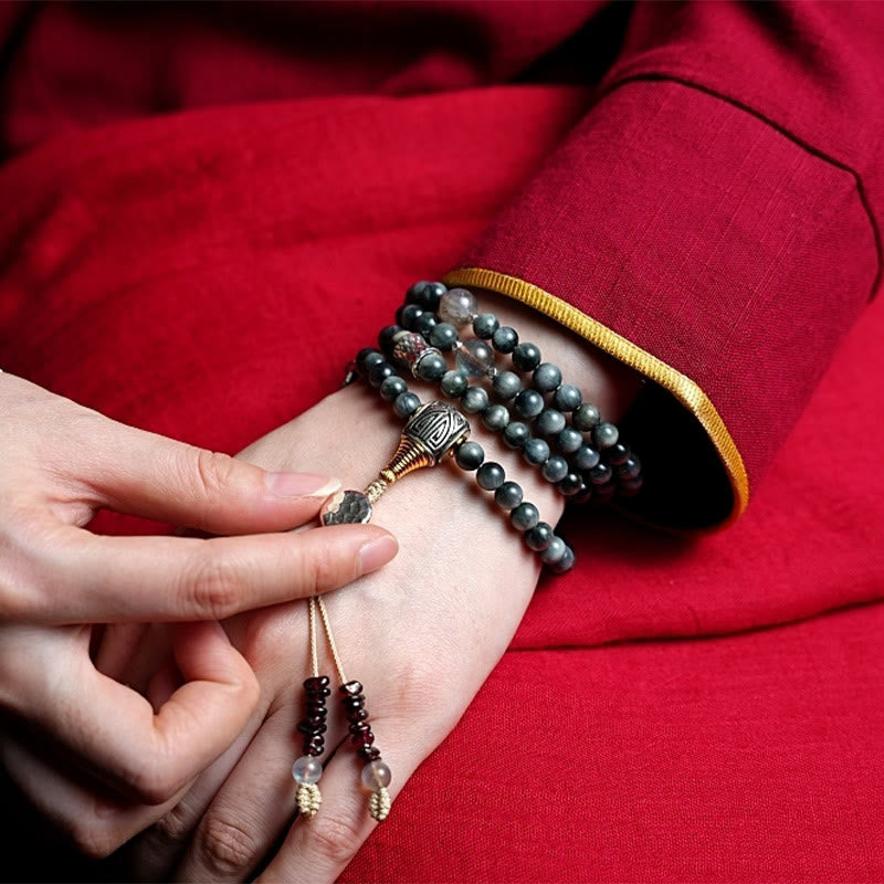 KarmaRipple's 925 Sterling Silver 108 Mala Beadwork Eagle's Eye Stone Moonstone'sitive Bracelet p16