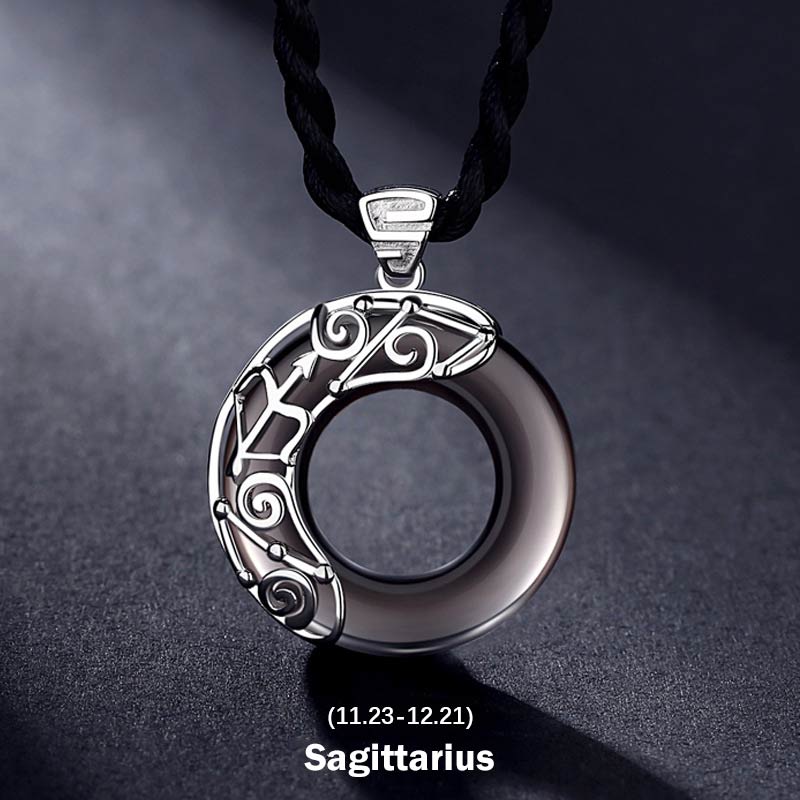 KarmaRipple's 12 Constellations of the Zodiac Ice Obsidian Blessing Round Necklace Pendant p29