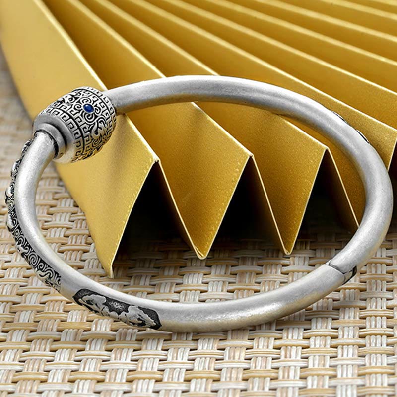 KarmaRipple's 990 Sterling Silver Tibetan Auspicious Clouds Om Mani Padme Hum Engraved Creativity Bracelet Bangle p9