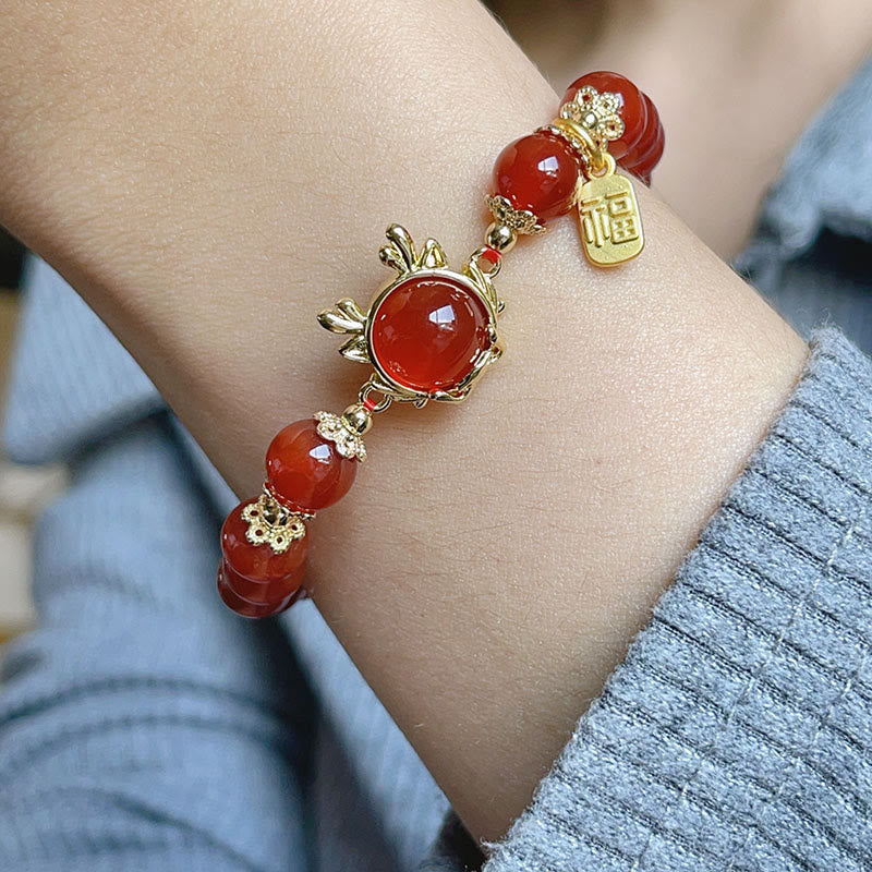 KarmaRipple's Year of the Dragon Red Agate Jade Peace Buckle Fu Character Success Bracelet p13