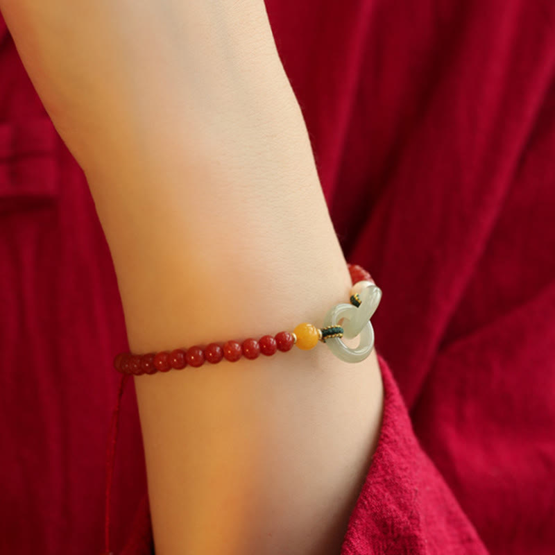 KarmaRipple's Authentic Red Agate Hetian Jade Double Peace Buckle Confidence Bracelet p10