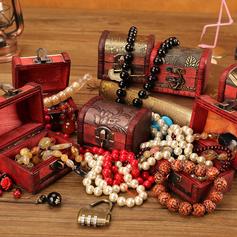 KarmaRipple's Retro Small Wood Jewelry Box Lotus Golden Grape Bronze Coin Daffodil Grass Flower Jewelry Storage Box p12