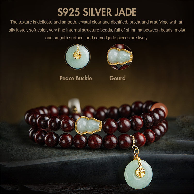 KarmaRipple's Chinese Zodiac Natal Buddha Small Leaf Red Sandalwood Jade Red Agate PiXiu Sooth Bracelet p17