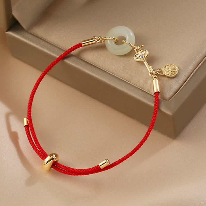 KarmaRipple's 18K Gold Plated Hetian Jade Peace Buckle Fu Character Fortune Red Rope Bracelet p4