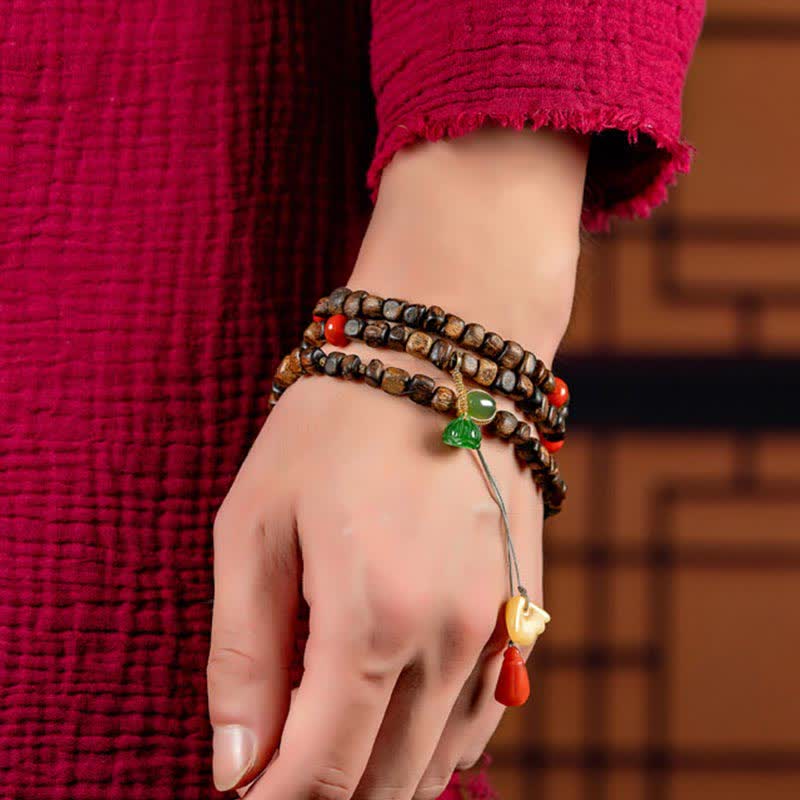 KarmaRipple's 108 Mala Beadwork 925 Sterling Silver Brunei Agarwood Red Agate PiXiu Hetian Jade Peace Strength Bracelet p11