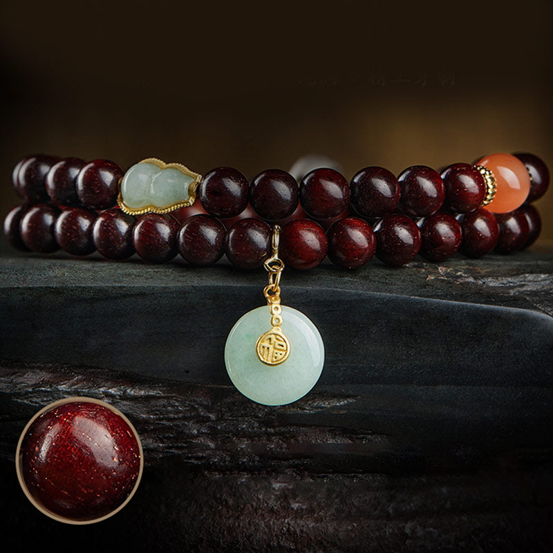 KarmaRipple's Chinese Zodiac Natal Buddha Small Leaf Red Sandalwood Jade Red Agate PiXiu Sooth Bracelet p10