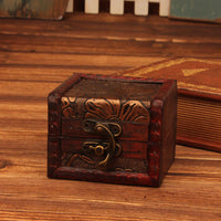 KarmaRipple's Retro Small Square Wood Jewelry Box Lotus Grass Flower Grape Bronze Coin Daffodil Jewelry Storage Box