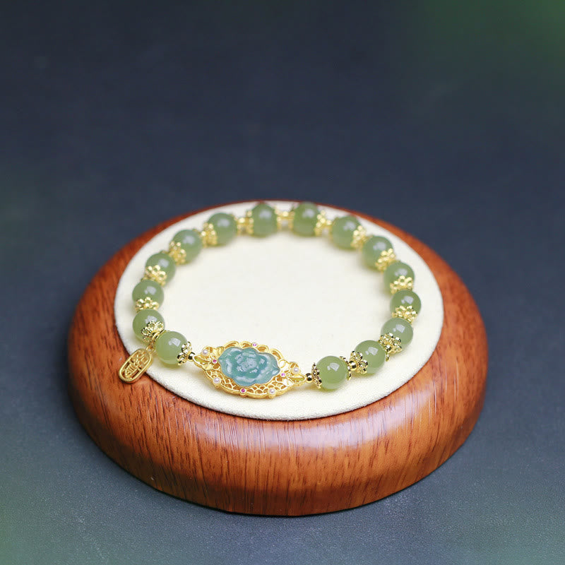KarmaRipple's 14K Gold Plated 925 Sterling Silver Hetian Jade Lotus Fortune Bracelet p6