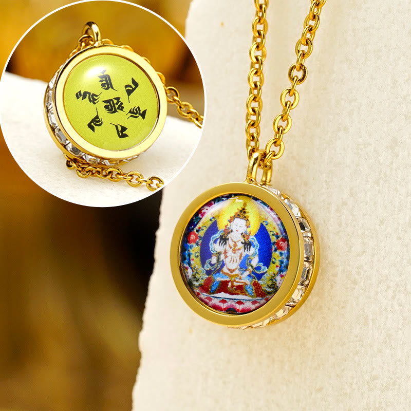 KarmaRipple's Tibetan Yellow God Of Wealth Green Tara Buddha Serenity Titanium Steel Pendant Necklace p22