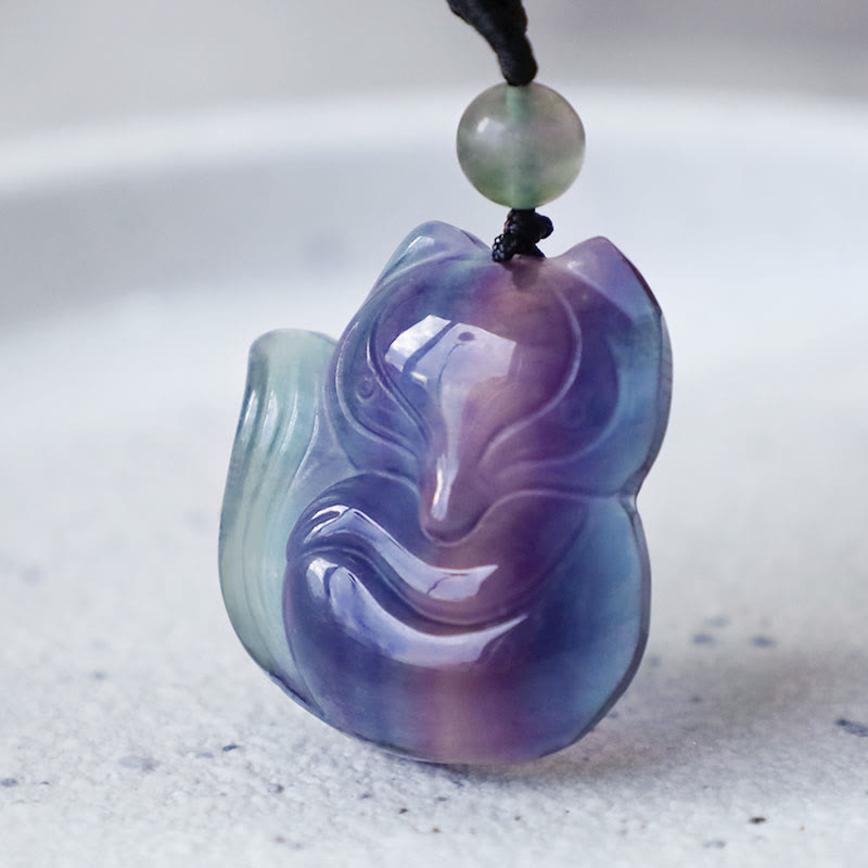 KarmaRipple's Authentic Fluorite Gold Sheen Obsidian Fox Necklace Protection Pendant p17