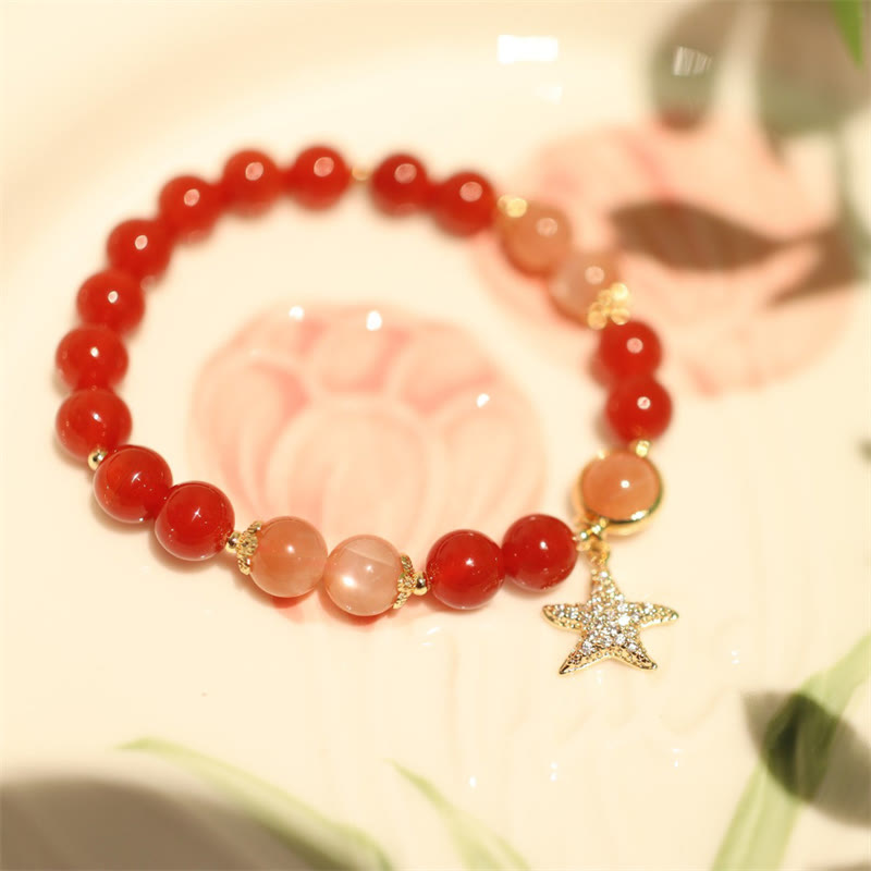 KarmaRipple's Sun Stone Peach Moonstone Red Agate Gemstone Star Wealth Bracelet p3