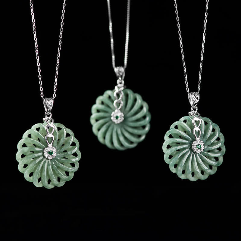 KarmaRipple's 925 Sterling Silver Authentic Round Jade Peace Buckle Abundance Pendant Necklace p4