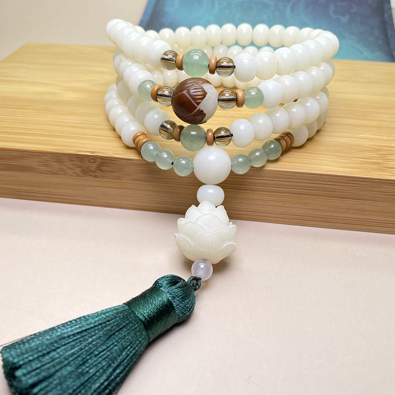 KarmaRipple's Ivory Bodhi Seed Mala 108 Beadwork Protection Bracelet p1