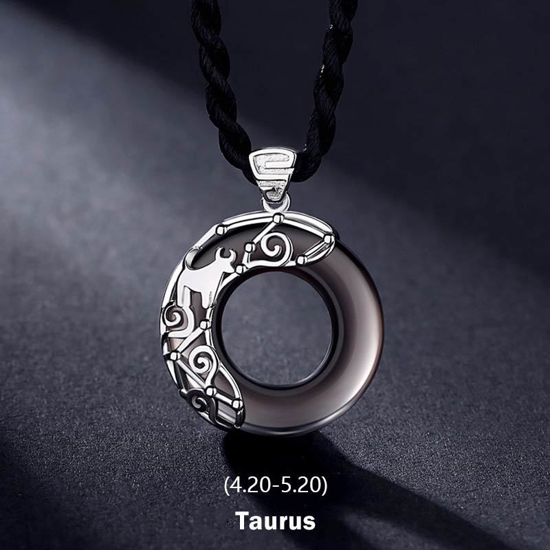 KarmaRipple's 12 Constellations of the Zodiac Ice Obsidian Blessing Round Necklace Pendant p22