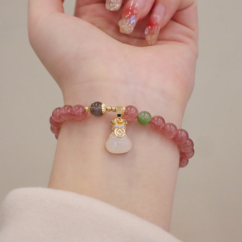KarmaRipple's Authentic Strawberry Quartz Jade Peace Buckle Coin Purse Balancing Bracelet p3