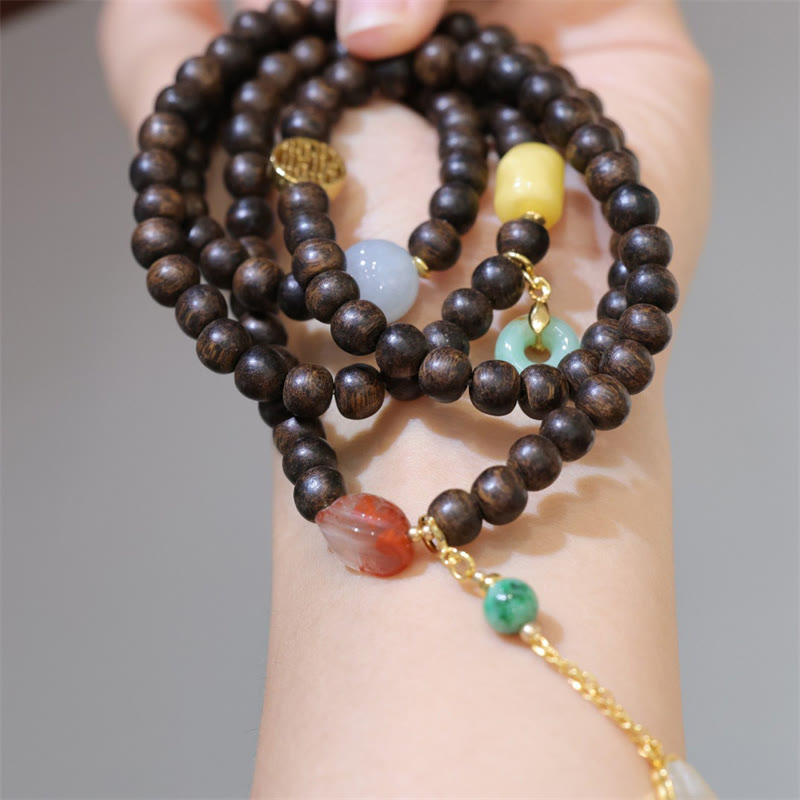 KarmaRipple's 108 Mala Beadwork Brunei Agarwood Amber Red Agate Peace Buckle Jade Peace Bracelet p7